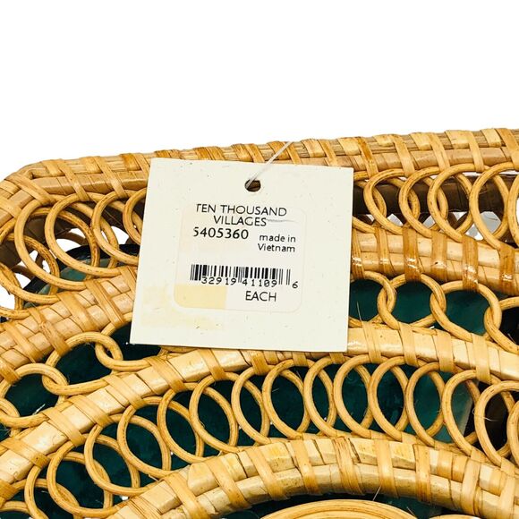 Boho Artisan Handmade Pottery Serving Tray Rattan Covered Snack Appetizer Dish - Picture 8 of 10